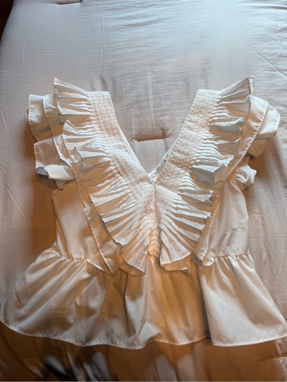 entro White Pleated Ruffle V-Neck Blouse